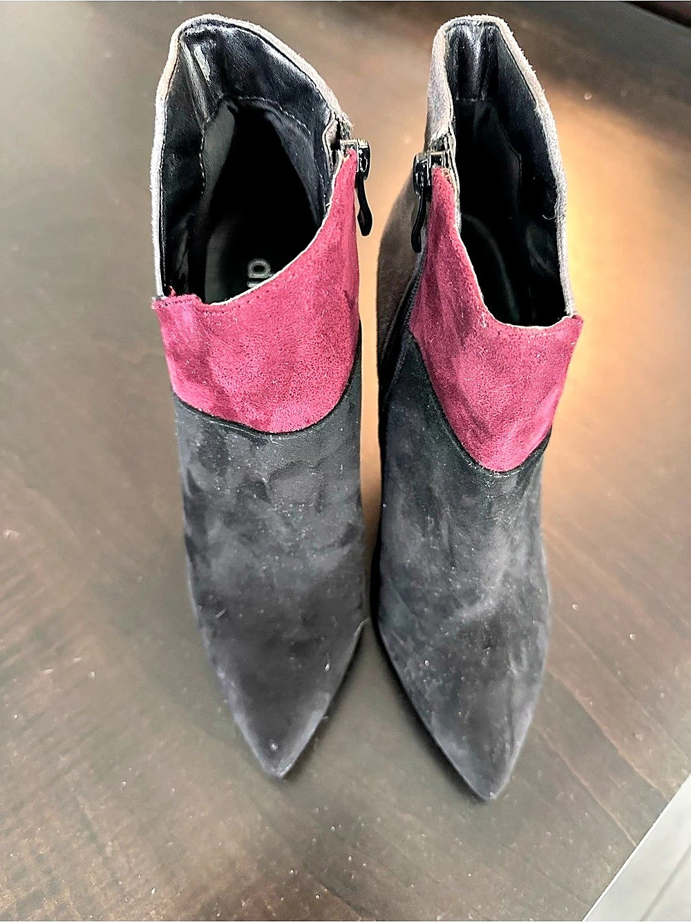 Black & Pink Suede-Look Ankle Booties